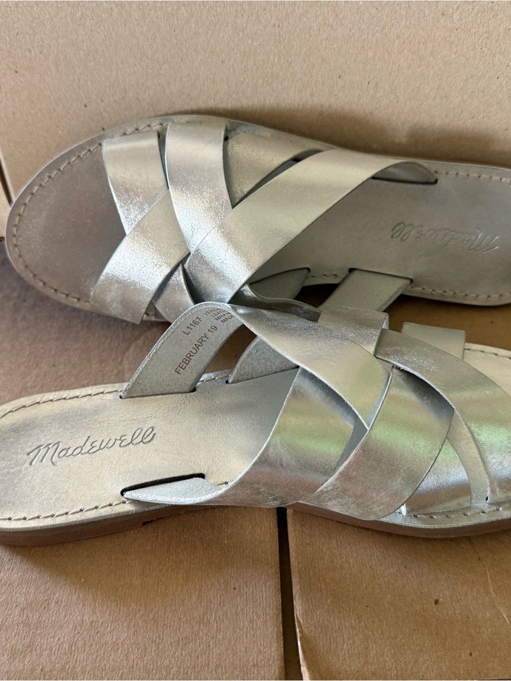 Madewell Metallic Silver Braided Slide Sandals